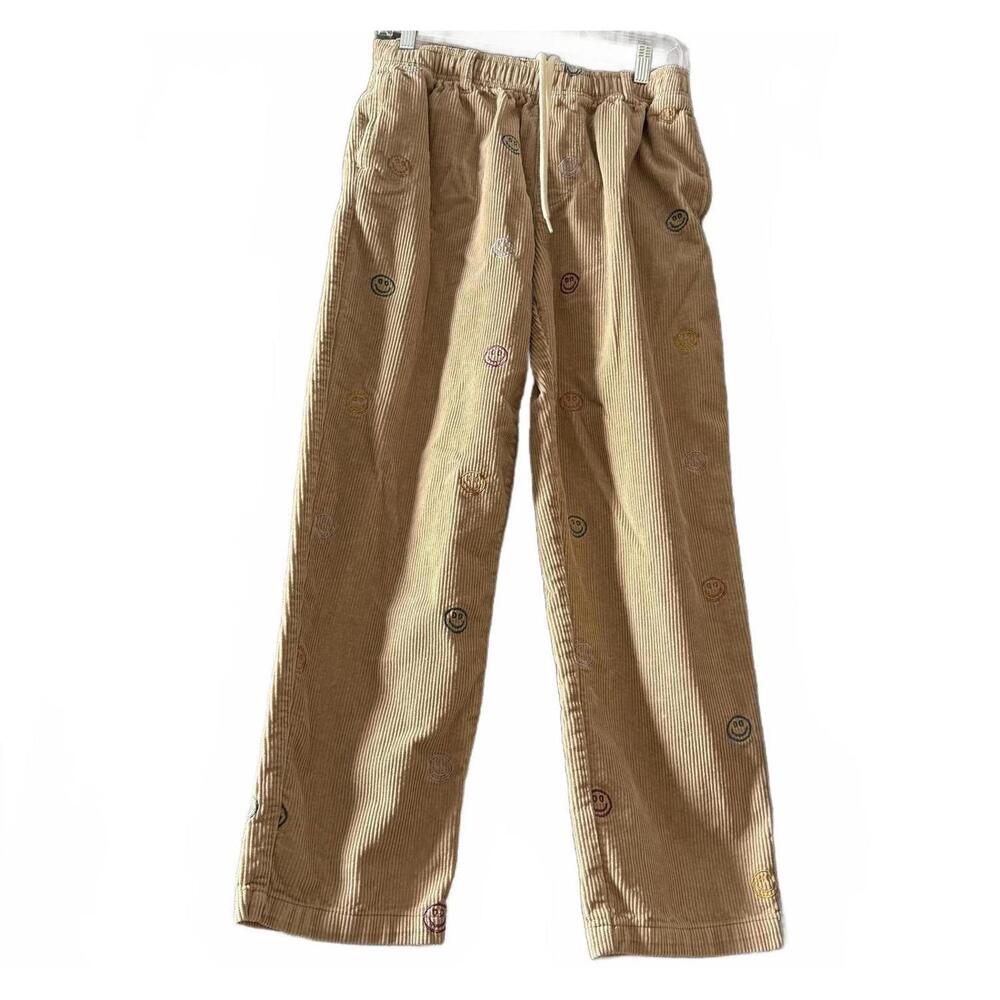 URBAN OUTFITTERS Smiley Face Tan Corduroys. Wms SZ SP. Drawstring Boho Funky Fun